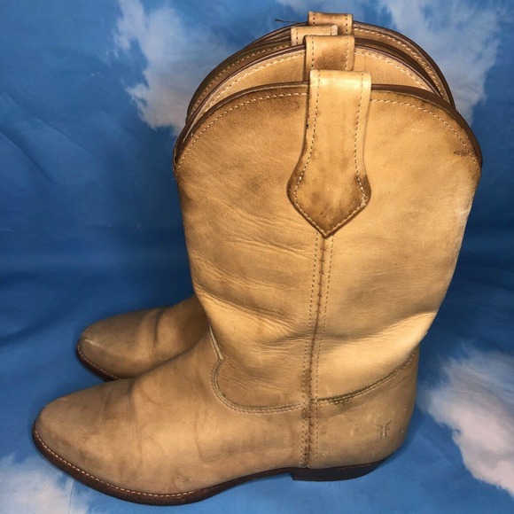 Frye Shoes - Frye Womens Leather Slip On Cowboy Boots Tan 7